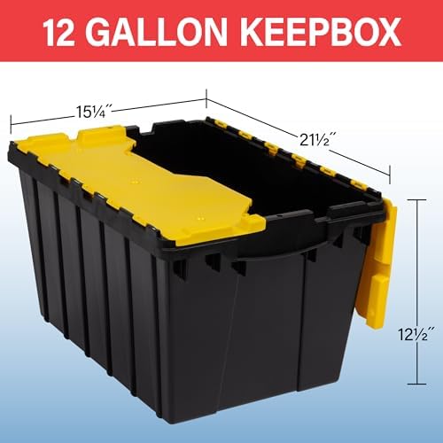 Akro-Mils KeepBox Storage Box, Lid Attached, Stackable Black/Yellow 6pk - Image 3