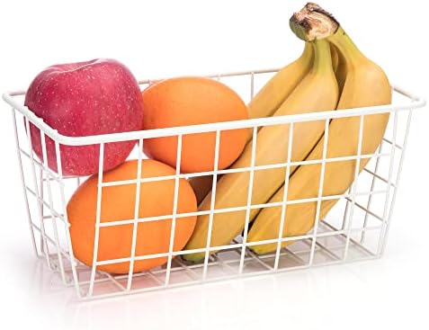 Hanging Kitchen Baskets Adhesive Sturdy Wire Storage Baskets with Kitchen Food Pantry Bathroom Shelf Storage No Drilling Wall Mounted,White,4 Pack - Image 7