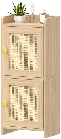 Akxomel Rattan Small Bathroom Cabinet Narrow Toilet Paper Organizer Oak by Akxomel
