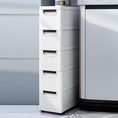 5 Drawers Narrow Slim Plastic Storage Cabinet,Storage Drawer with 4 Wheels,5 Tier Drawers Dresser,White by ILWorkTLs