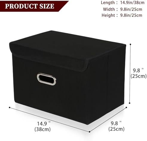 STOREONE Fabric Storage Cube Bins Foldable Organizer Container Collapsible Basket with Lids and Metal Handles, for Home, Bedroom, Closet 6 Pcs (Black) - Image 2