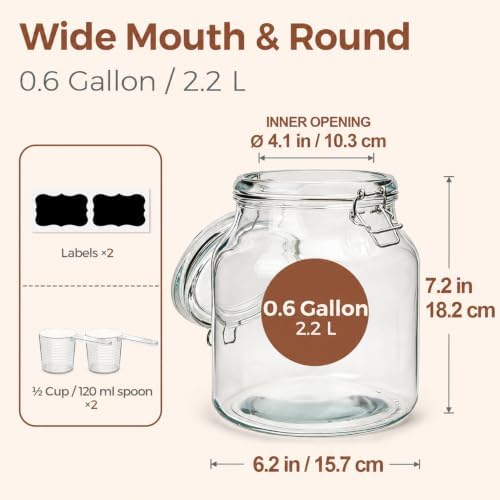 ComSaf Glass Pantry Jars with Airtight Lids 74 oz 2 Pack Large Wide Mouth - Image 2