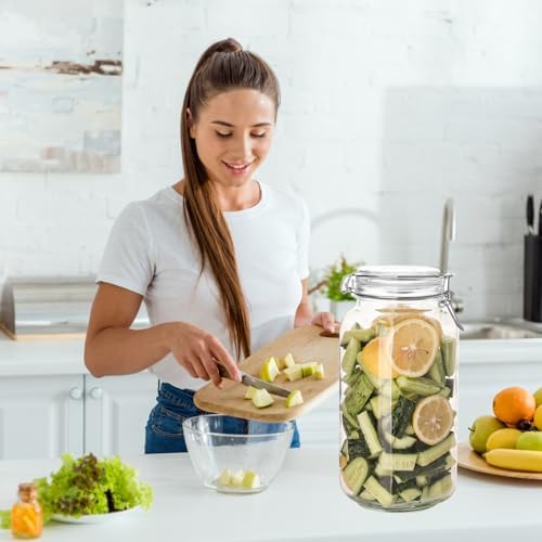Liuruiyu 78oz Glass Food Storage Jars with Airtight Clamp Lids, 3 Pack Wide Mouth Large Kitchen Canisters for Flour, Cereal, Beans, Pasta and Canning, Square Mason Jar with Labels - Image 6