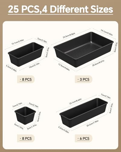 KEMETHY 25 PCS Plastic Drawer Organizers Set, 4 Sizes Vanity Organizer - Image 2