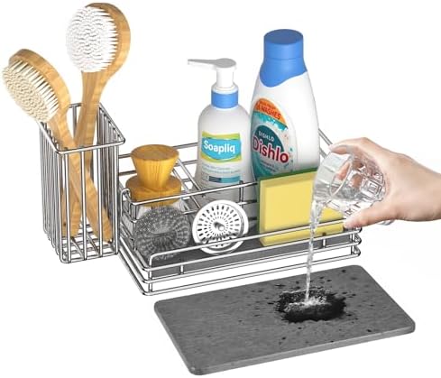 Yofidra Kitchen Sink Caddy with Instant Drying Stone, Metal Stainless Steel Dish Sponge Holder Basket for Sponges, Scrubbers, Soap, 9.5" X 5.5" X 5.7" Sink Box Organizer by Yofidra