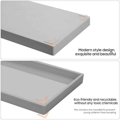 Vanity and Bathroom Tray, 11.8" ABS Countertop Organizer,Waterproof Vanity Tray for Toilet Tank,Perfume,Soap,Keys,Bathroom Accessories,Kitchen and Bath Trays,Non Slip Small Trays,Gray - Image 6