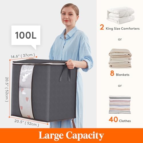Lifewit 6 Pack 100L Clothes Storage Bins with Lids, Blanket Storage Bags - Image 2