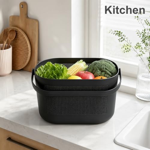 Plastic Portable Shower Caddy Basket, Storage Organizer with Handle, Black - Image 5