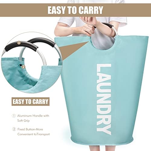 DOKEHOM 95L Large Laundry Basket Bag, Collapsible Tall Hamper, Light Blue - Image 5