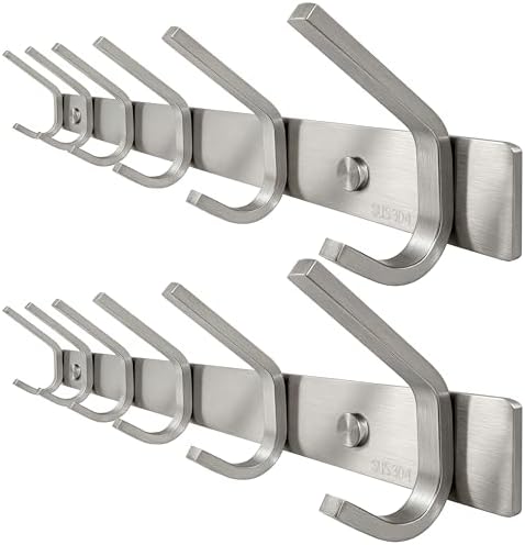 WEBI 2 Packs, Heavy Duty Stainless Steel 304 Hook Rail Coat Rack, Satin Finish, Great Home Storage & Organization for Bedroom, Bathroom, Foyers, Hallways by WEBI