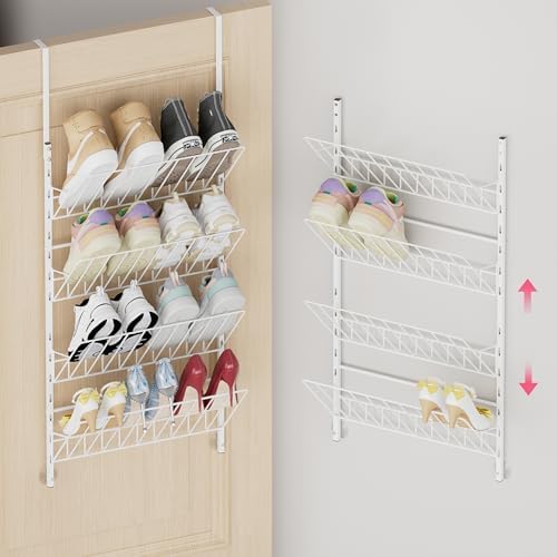 SWTYMIKI Over the Door Shoe Organizer - Adjustable 4 Tier Hanging Shoe Rack Organizer, Metal Heavy Duty Behind Door Storage or Wall Mount Shoes Shelf for Flats, Heels, Sneakers, Boots by SwtyMiki-TidyHomeSweetLife