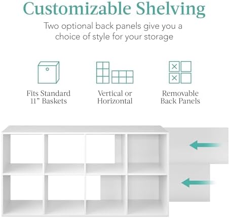 Best Choice Products 8-Cube Storage Organizer, 11in Shelf Opening, Bookcase, Display Shelf, Customizable w/ 3 Removable Back Panels – White - Image 4