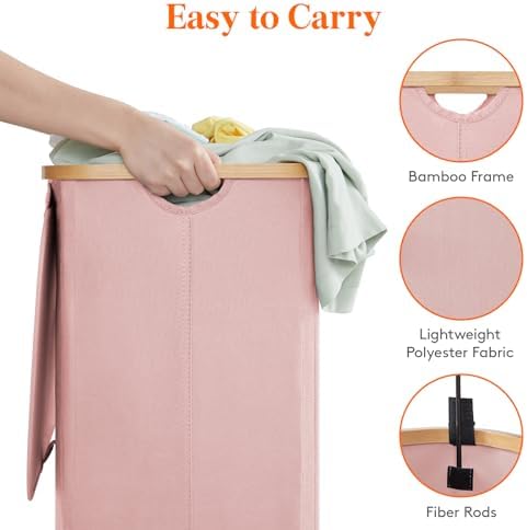 Lifewit 80L Large Laundry Basket with Lid, Removable Bags, Pink - Image 6