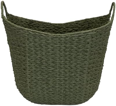 Household Essentials Natural Woven Wicker Storage Basket with Handles - Image 4