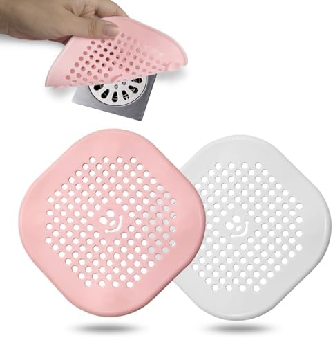2 Pack Drain Hair Catcher Durable Silicone Drain Protector Hair Stopper with Suction Cup for Shower Kitchen Bathroom (pinkwhite) by Couidlmakeslifecolorful