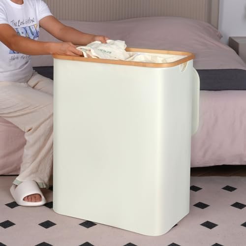 efluky Double Laundry Hamper with Lid and Removable Bags, 160L Beige - Image 6