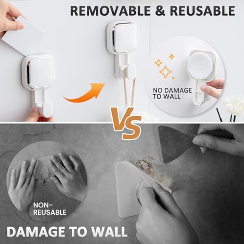 LEVERLOC 4 Pack Suction Cup Hooks for Inside Shower, Towels & Looafhs White - Image 6