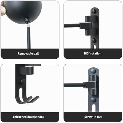 Motorcycle Helmet Holder Wall Mount, 180° Rotating Helmet Rack with Sphere Helmet Rest & Double Hooks, Metal Helmet Hanger for Motorcycle Helmets, Coats, Hats, Keys & Gear, 2 Pack - Image 5