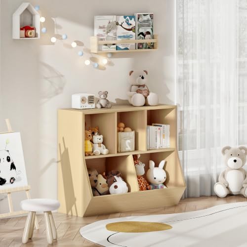HOOBRO Kids Bookshelf, Bookcase Footboard, Toy Storage Cubby, Children's Toy Shelf, 35.4" L Storage Cabinet, Fit for Children's Room, Playroom, Hallway, Kindergarten, Natural NL32CW01 - Image 2