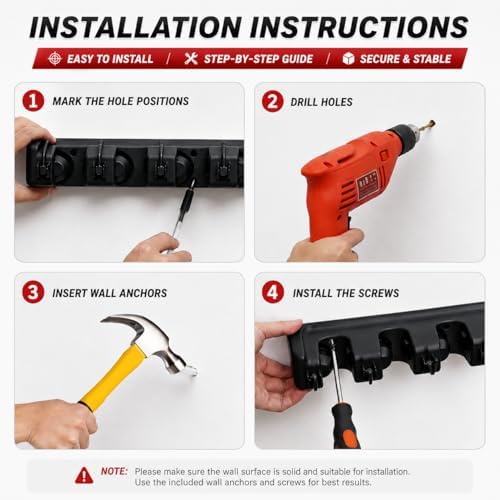 HYRIXDIRECT Broom Hanger Wall Mount, Broom Mop Organizer for Garage - Image 6