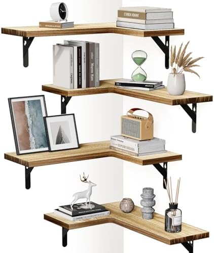 Amada Corner Floating Shelves, Paulownia Wood, Set of 4, Natural Wood by AMADAHOMEFURNISHING