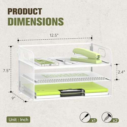 DALTACK 3 Tier Paper Organizer for Desk, Sliding Paper Trays, White - Image 3