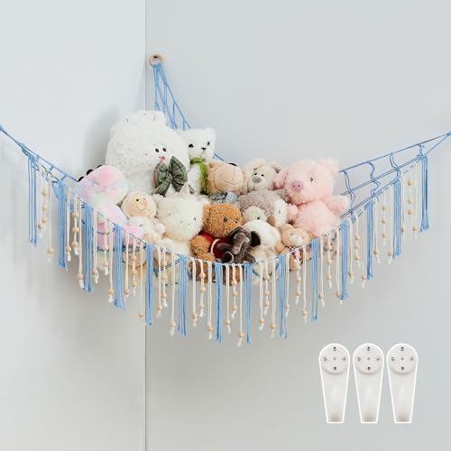 Pretty Jolly Stuffed Animal Storage Hammock with Wooden Beads and Tassels by PrettyJolly