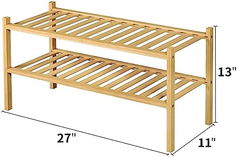 ROMGUAR CRAFT 2 Tier Bamboo Shoe Rack for Closet Free Standing Wood Shoe Shelf for Entryway Small Space Stackable 27"x11"x13" (Natural) - Image 3