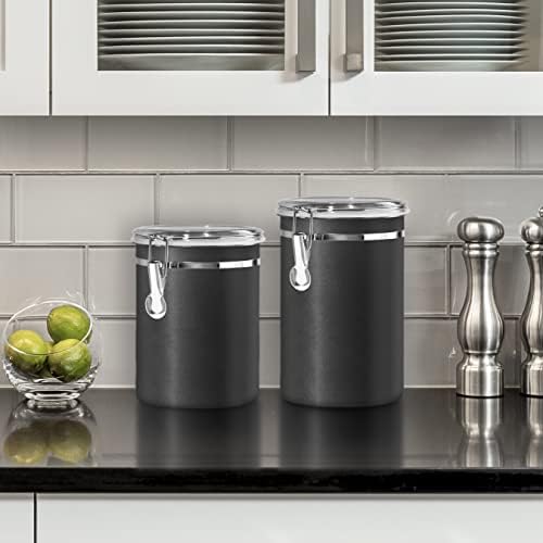 Oggi Stainless Steel Kitchen Canister 36 fl oz, Black - Airtight Clamp Lid, Clear See-Thru Top - Ideal for Kitchen Storage, Food Storage, Pantry Storage. Size 5" x 4.75". - Image 2