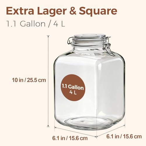 ComSaf Square Glass Pantry Jars with Airtight Lids 1.1 Gallon 2 Pack Large - Image 2