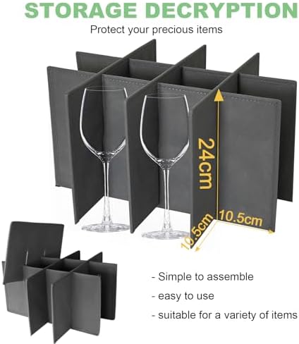 Wine Glass Sorage Box, Stemware Storage Cases with dividers, Hard Shell China Storage Containers 12 Cells for long stem, Stackable Crystal Glassware Storage with Label Window, Handles (Dark Grey) - Image 6