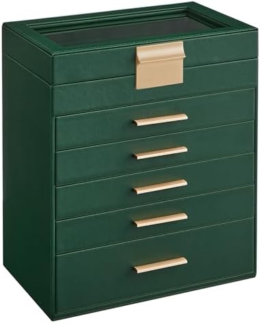 SONGMICS Jewelry Box Organizer, 6-Layer Storage with 5 Drawers, Glass Lid by SONGMICSbySONGMICSHOME