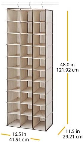 Whitmor 30 Sections Hanging Clothes Closet Shoe Organizer, Space Saving Breathable Fabric Shoe Storage for Bedroom, Laundry, Dorm, Beige - Image 3
