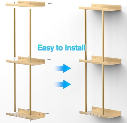 Liuoud Towel Rack for Bathroom, Wall Mounted Vertical Rolled Towel Storage Organizer Holder with Shelf, Holds Up 6 Large Bath Sheets, Gold Large Size - Image 4