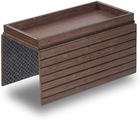 DETOR Couch Arm Tray with Spacious 12.4" x 5.4" Storage Box, Walnut Bamboo Finish, Enhanced Non-Slip Felt Bottom, Sturdy Bamboo Slats, Fits Armrests 6" and Wider by Detorhomeandliving