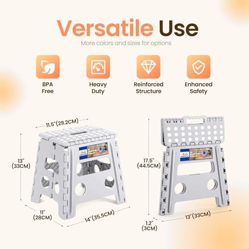 ACKO 13 Inch Folding Step Stool, Non-Slip Surface for Adults and Kids, Gray - Image 3