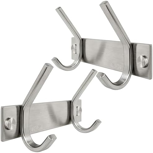 WEBI Set of 2, C-CBG022 Heavy Duty Stainless Steel 304 Hook Rail Coat Rack with 2 Hooks, Satin Finish, Great Home Storage & Organization for Bedroom, Bathroom, Foyers, Hallways by WEBI