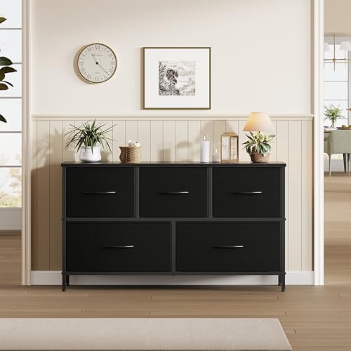 OLIXIS 5 Drawer Black Dresser for Bedroom, Closet Chest Organizer Furniture - Image 2