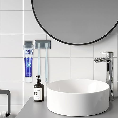 Toothbrush Holder Wall Mounted with Cover for Bathroom, 2 Slots Toothbrush Storage Organizer for Shower, Self Adhesive Toothbrush Hanger with Toothpaste Clip - Image 6