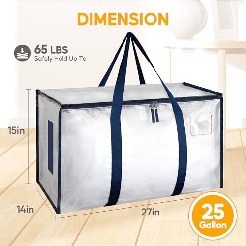 HealSmart 10 Pack Large Moving Bags with Zippers & Handles, Moving Supplies with lids, Heavy Duty Totes for Space Saving, Fold Flat, Moving and Storing, Clear - Image 5