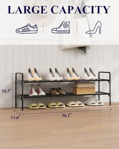 Kitsure Long Shoe Rack for Closet, 36.1" Wide - 2 Tiers, Black - Image 3