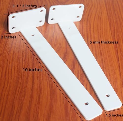 4 Pack - 10 inch White Hidden L Shelf Bracket (1/5 Inch Thicked) Iron Floating Shelf Brackets Rustic Industrial Metal Brackets for Shelf Support - Image 2
