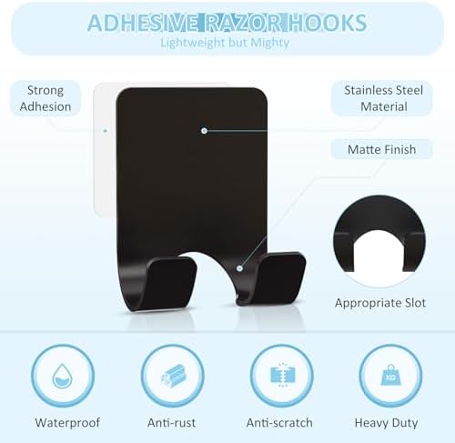 VIS'V Shower Wall Adhesive Razor Holder for His and Hers, Black, 2 Pcs - Image 3