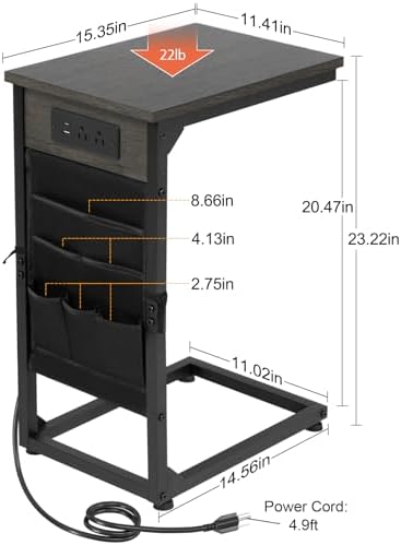 AMHANCIBLE C Shaped End Table with Charging Station, TV Trays, Set of 2 - Image 3