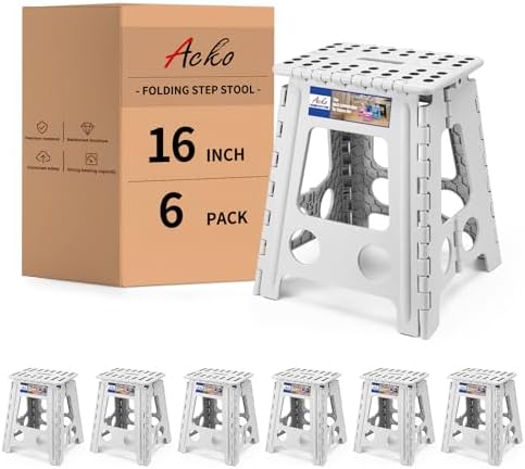 ACKO 16 Inch 6 Pack Folding Step Stool, Safety Lock, Holds 400 lbs, Gray by ACKO