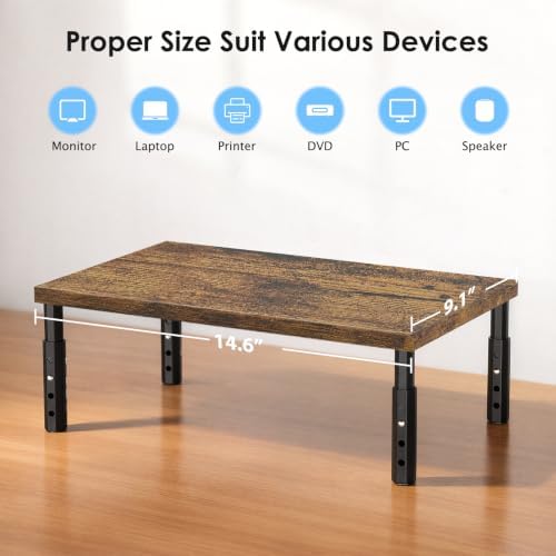 OPNICE Adjustable Monitor Stand Riser for Desk, Wood Computer & Laptop Stand, Desk Organizers and Accessories, Office Desk Accessories & Workspace Organizer for Home Office Supplies, Brown - Image 6