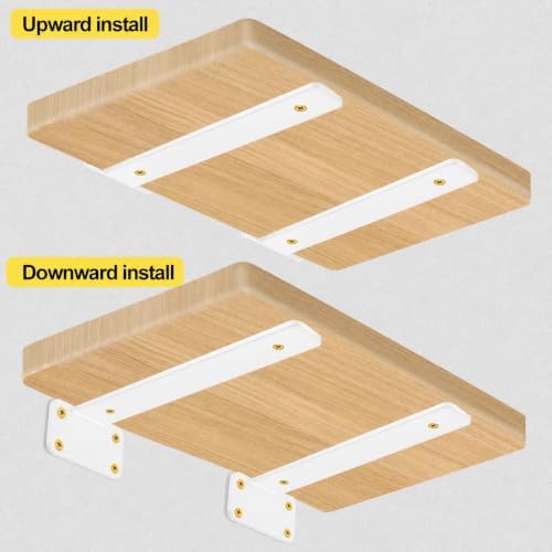 6 Pack - 6 inch White Hidden L Shelf Bracket (1/5 Inch Thicked) Iron Floating Shelf Brackets Rustic Industrial Metal Brackets for Shelf Support - Image 5