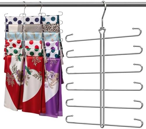 Scarf Hanger 2 Pack Scarf Hangers for Closet Organizer,6 Tiers Metal Space Saving Hanger with 360 Degree Hook,Mult Function Closet Organization for Scarves,Tank Top,Leggings by Uilmart