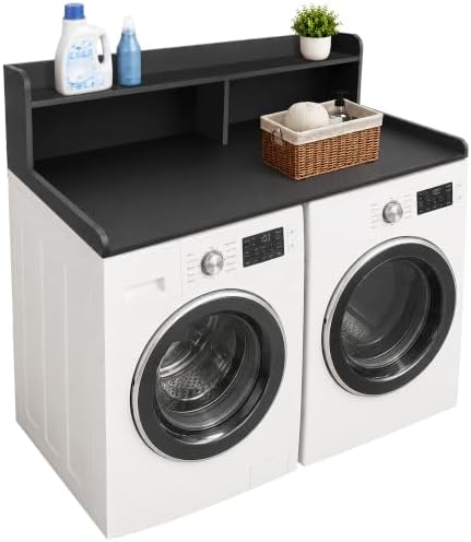 Royxen Laundry Countertop with 2-Tier Shelf Universal Fit, Washer and Dryer Countertop with Storage Space, Shelf Height 11.5 Inches, Solid Wood Core, Black by Royxen