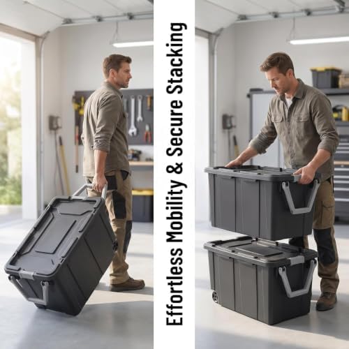 2 Pack Heavy Duty Extra-Large 40 Gallon Rolling Storage Bin - Image 5